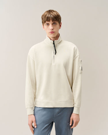 Men's Brushed and Emerized Diagonal Fleece Mixed Boxy Lens Half Zip Sweatshirt Silver Birch