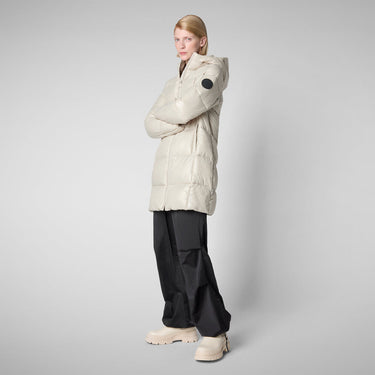 Woman's Ines Hooded Puffer Jacket in Rainy Beige