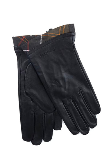 Tartan Trimmed Leather Gloves Black