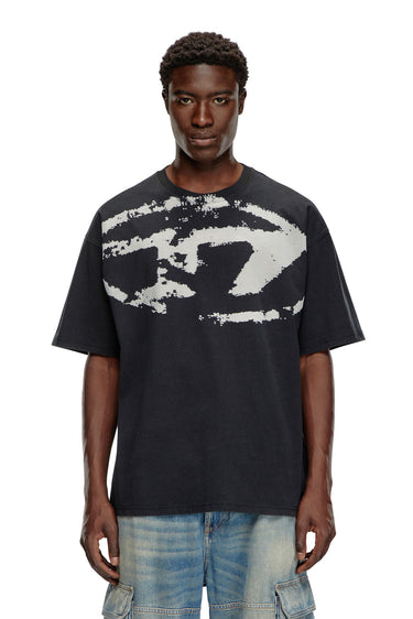 T-BOXT-N14 T-shirt with distressed flocked logo Black