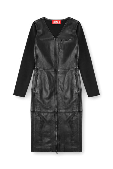 L-Ola Dress in leather and stretch knit Black