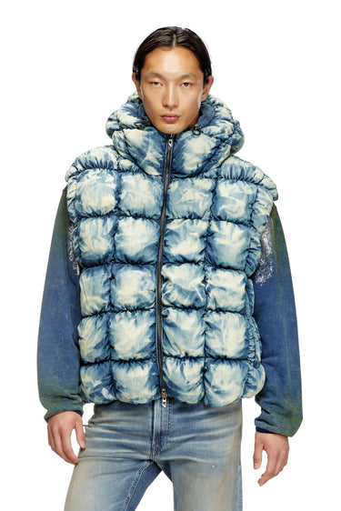 W-THYS Tie-dyed Denim Puffer Vest Blue
