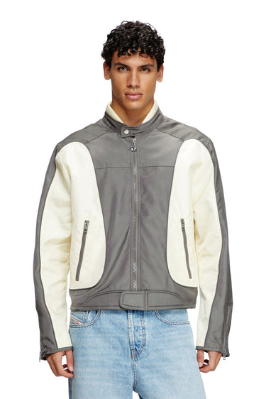 J-Blink-A Colour-block biker jacket with piping Grey/White