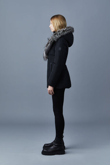 ADALI Down coat with silver fox fur Signature Mackage Collar Black