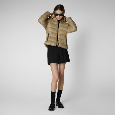 Women's Cosmary Hooded Puffer Jacket in Wood Beige