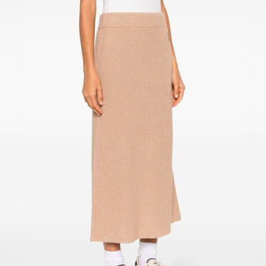 Tonal Fox Head Patch Long Ribbed Skirt Beige Melange