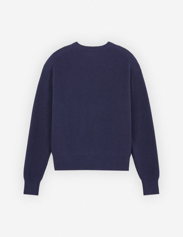 Men's Bold Fox Head Patch Comfort Ribbed Jumper Ink Blue