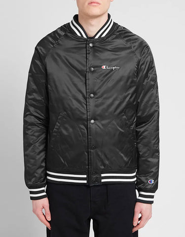 Reverse Weave Script Logo Satin Bomber Jacket Black