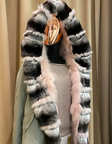 SALINE ROSEMARY ZARINA PARKA MIDI WITH FUR ROSEMARY/NATURAL/MOUSE